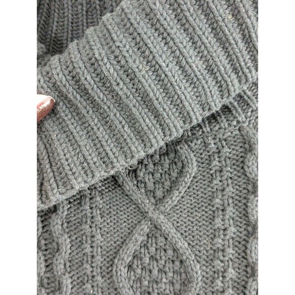 Vintage Black Sweater Womens L Cable Knit Fishermans Pullover Turtleneck Cotton - Picture 5 of 10